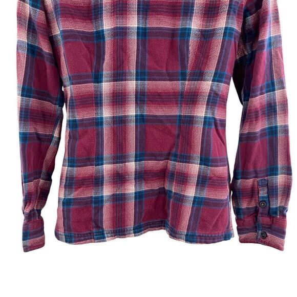 Patagonia Fjord Flannel Button Down Shirt Women's Size 2 Plaid Red Blue Long - Picture 5 of 16